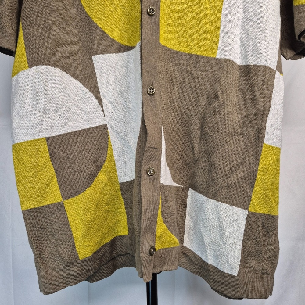 EXPRESS Mens XL Button Up Shirt Abstract Design Brown Yellow Cotton Blend NWT - Picture 3 of 8